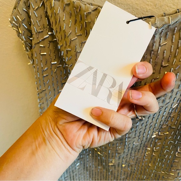 Zara NWT Silver Beaded Mini Dress - Picture 10 of 11